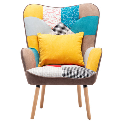Upholstered Wingback Armchair with Footrest and Cushion