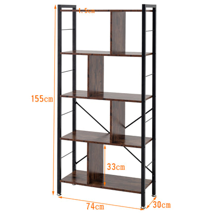 Industrial Style 5 Tier Bookcase Metal Frame