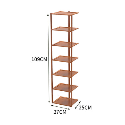 Brown 7 Tier Bamboo Shoe Rack Entryway Hallway Shoe Shelf