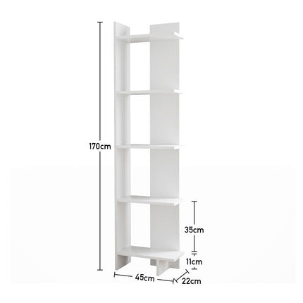 5 Tier Corner Storage Bookshelf Shelving Unit White