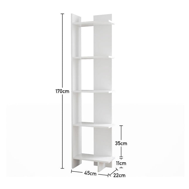 5 Tier Corner Storage Bookshelf Shelving Unit White
