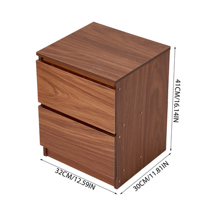 2-Drawer Wooden Nightstand Bedside Table in Walnut Colour