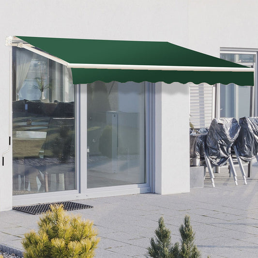 Outdoor Retractable DIY Manual Patio Awning Canopy Garden Shade Shelter, Green 300x250CM