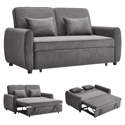 Grey Convertible Sofa Bed with 2 Pillows