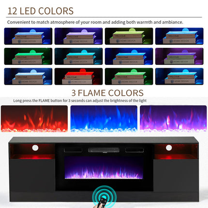 Black Recessed 36 inch Electric Fireplace 3 Flame Colours with TV Stand