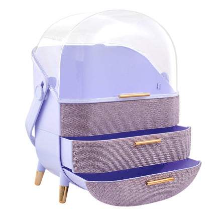 Countertop Portable Oval Makeup Storage Box with Transparent Cover