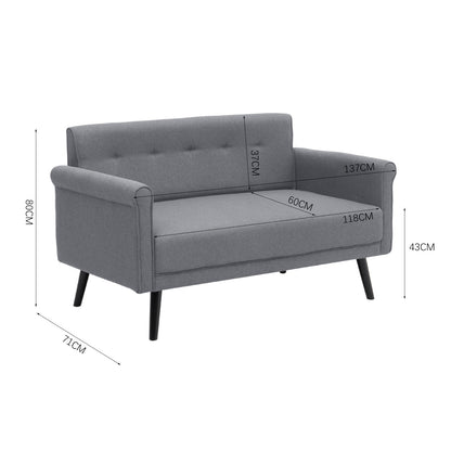 Grey Upholstered Loveseat with Rolled Arms