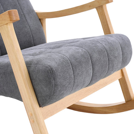 Dark Grey Velvet Upholstered Tufting Rocking Chair with Rubberwood Frame