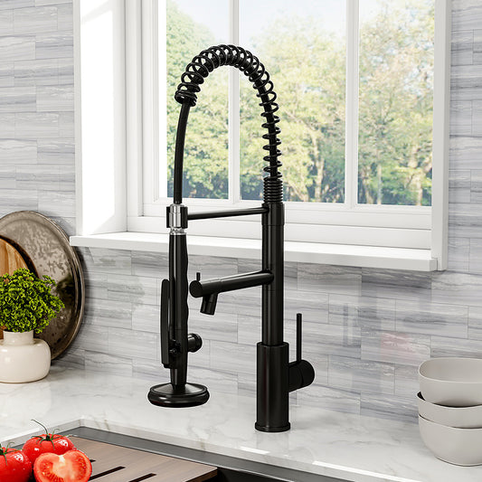 Swivel Kitchen Mixer Tap Dual Spout with Pull Down Sprayer and Pot Filler,Black