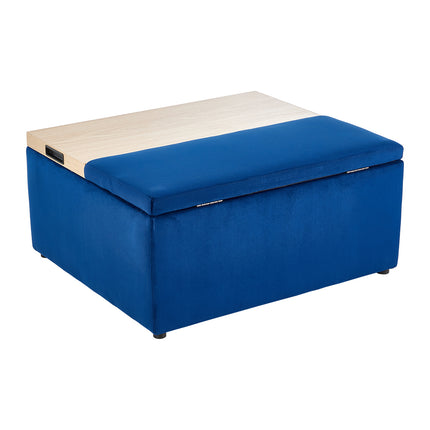 Blue Velvet Upholstered Storage Ottoman Stool
