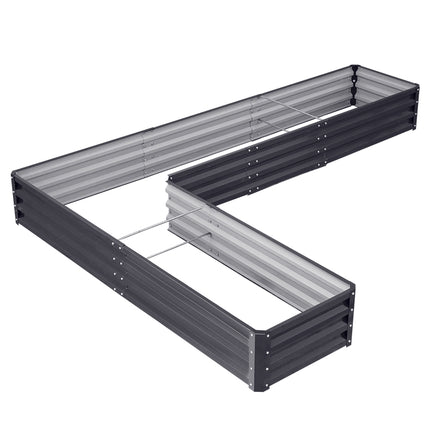 L-Shaped Galvanized Steel Raised Garden Bed Charcoal Black