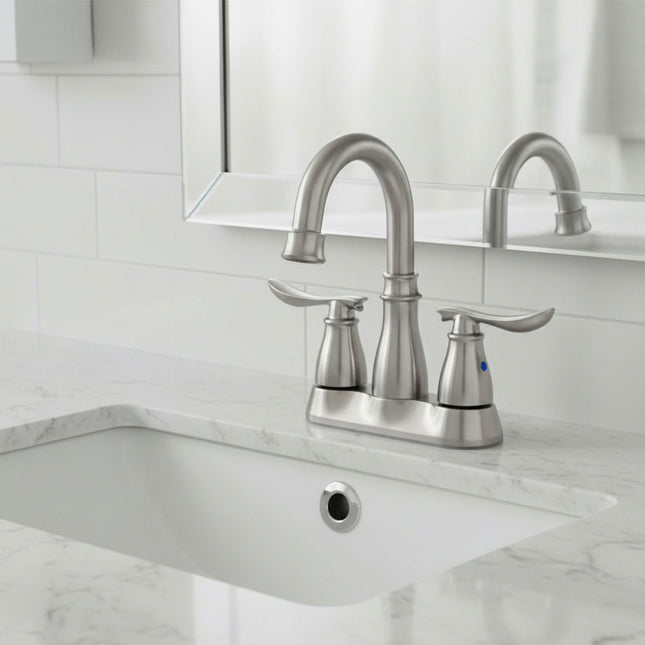 Double Handle Bathroom Sink Faucet with Drainer