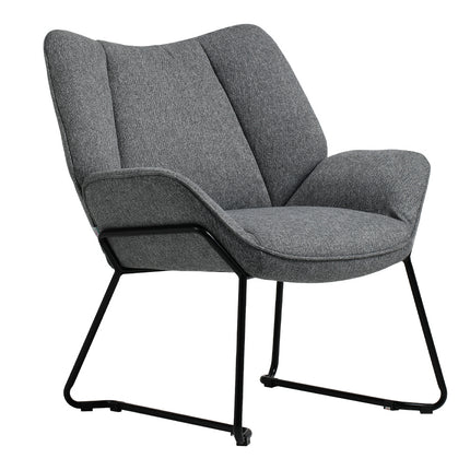 Grey 70cm Minimalist Linen Armchair with Black Iron legs