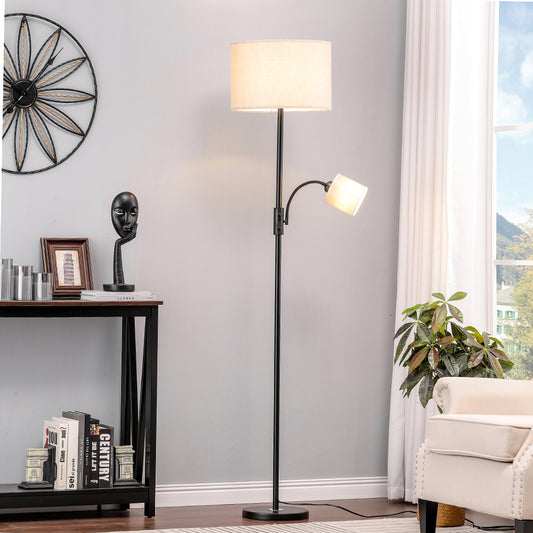 Khaki 2 Light Floor Standing Lamp with Adjustable Head Light
