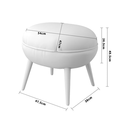Beige Linen Upholstered Oval Footstool with Wooden Legs