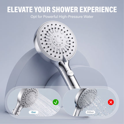 G1/2 Handheld High Pressure Shower Head with 5 Spray Modes & Hose