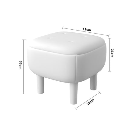 Beige Footstool Pouffe Stool with Wooden Legs