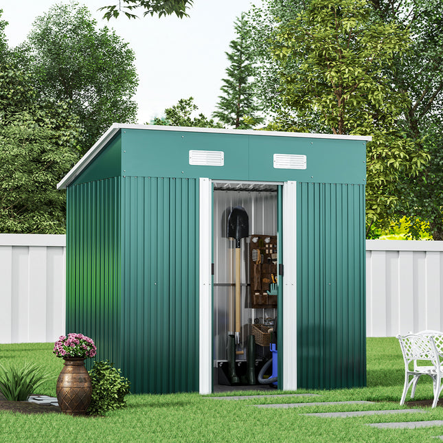 4x6FT Metal Garden Storage Shed with Sliding Door