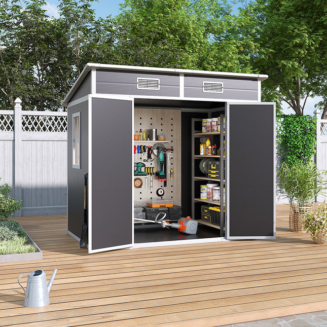194.1cm Outdoor Plastic Garden Storage Shed 194 L x 123 W x 183cm H