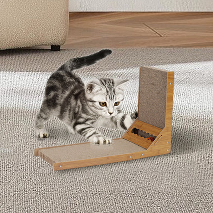 Corrugated L-shaped Cat Scratcher with Toys