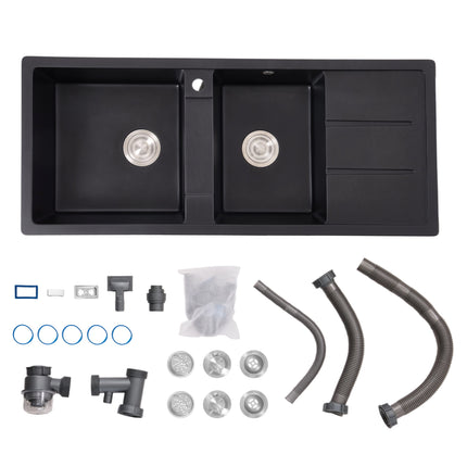 Double Bowl Quartz Resin Composite Kitchen Sink with Waste Kit