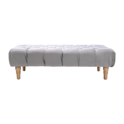 Grey Wood Leg Footstool with Velvet Buttons