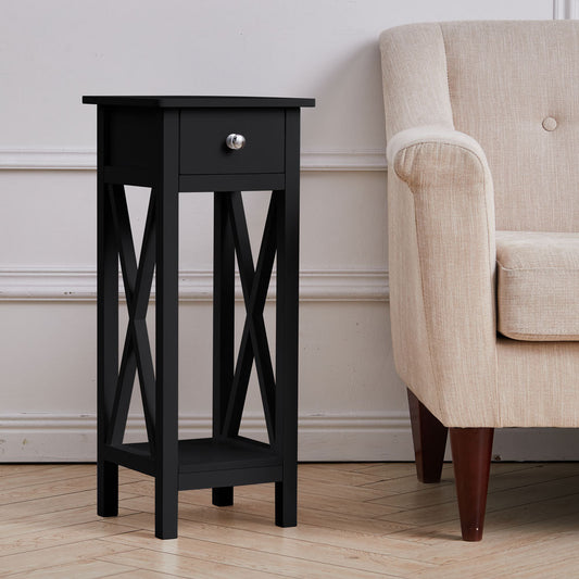Modern Side Table Nightstand with Bottom Shelf for Living Room Bedroom Black