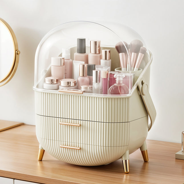 Countertop Portable Oval Makeup Storage Box with Transparent Cover