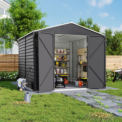 Charcoal Steel Tool Shed with Front Windows and Ventilation