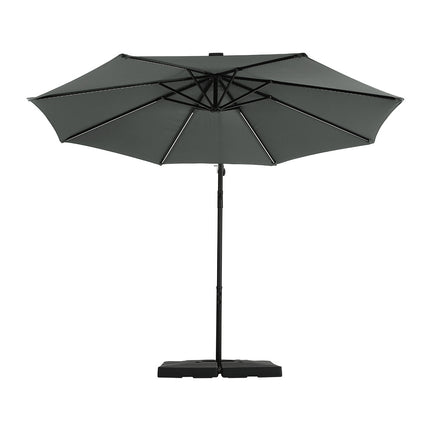 3x3M Dark Grey Cantilever Banana Parasol with Solar Lights and Cross Base