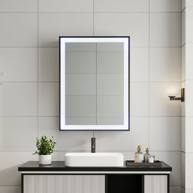 Single Door Fog Free Black Edge LED Bathroom Mirror Cabinet 45x60cm