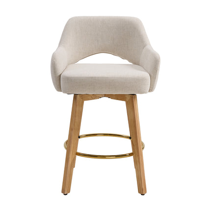 Set of 2 Swivel Chenille Upholstered Bar Stools with Wooden Legs