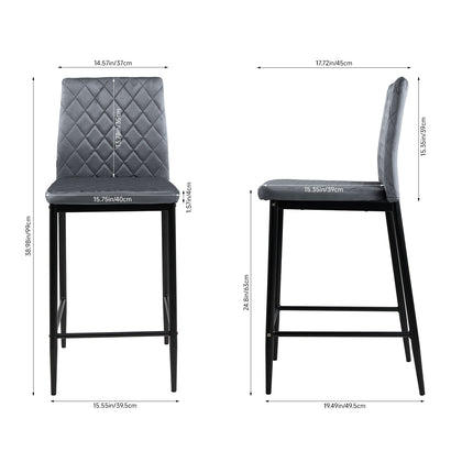 2PCS Velvet Upholstered Bar Stools with Backrest