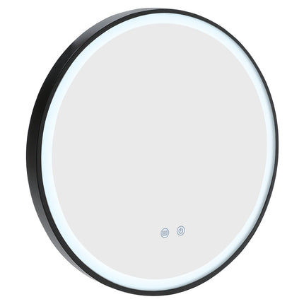 Black 60cm Round Metal Framed LED Wall Mirror