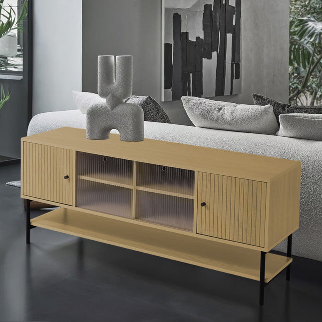 Elegant TV Stand with Sliding Doors and Ample Storage