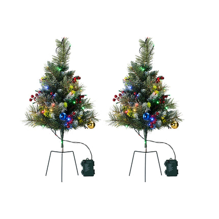 2-Pack Artificial Christmas Trees with Decorations and LED Lights