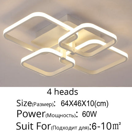 Dimmable 4/6/8-head square LED chandelier ceiling light with remote control