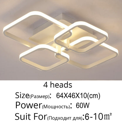 Dimmable 4/6/8-head square LED chandelier ceiling light with remote control