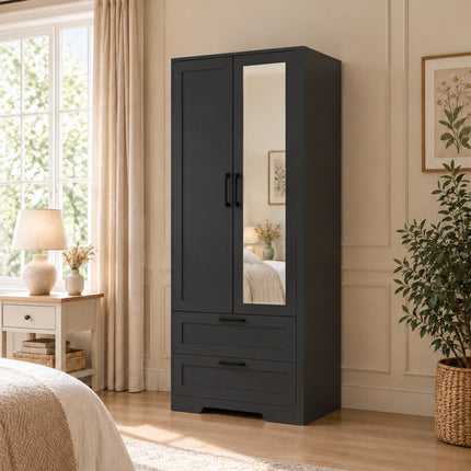 2-Door Wardrobe with Drawers & Mirror