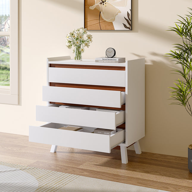 White 4 Tier Bedroom Chest Storage Cabinet,80cm