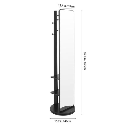 360° Rotating Full-Length Mirror with Coat Rack