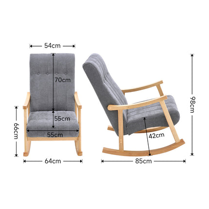 Dark Grey Velvet Upholstered Tufting Rocking Chair with Rubberwood Frame