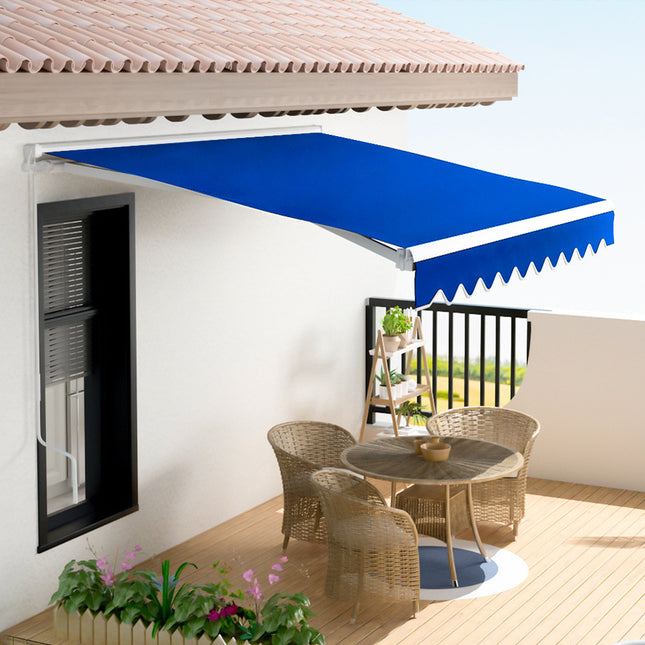 Outdoor Retractable DIY Manual Patio Awning Canopy Garden Shade Shelter Blue 350x300CM