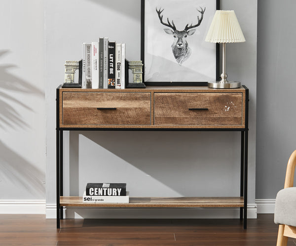 Slim Hallway Console Table 2 Drawers Lower Shelf