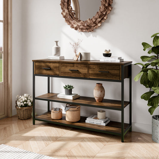 Vintage Console Table with Drawers and Shelves