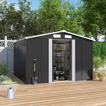 8x8FT Metal Garden Storage Shed with Sliding Door