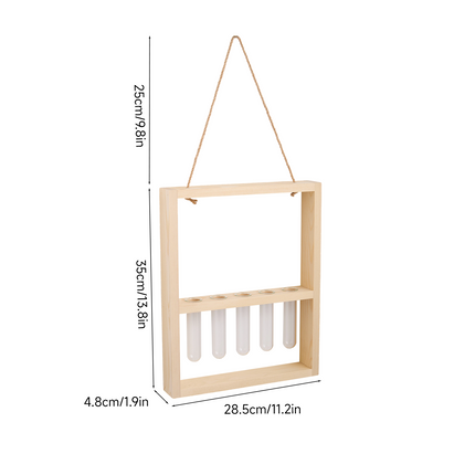 5-Tube Wall Hanging Plant Propagation Station with Wooden Frame