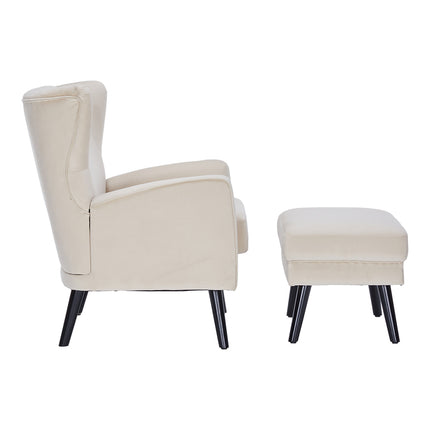 Velvet Upholstered Leisure Chair with Footstool