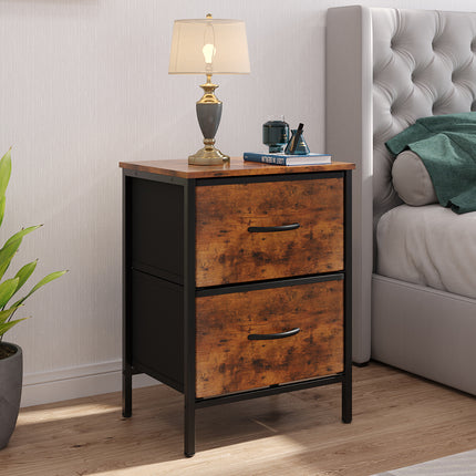 Nightstand Bedside Table with 2 Fabric Storage Drawers