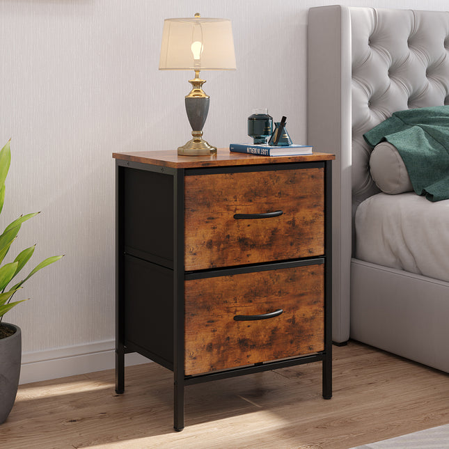 Nightstand Bedside Table with 2 Fabric Storage Drawers